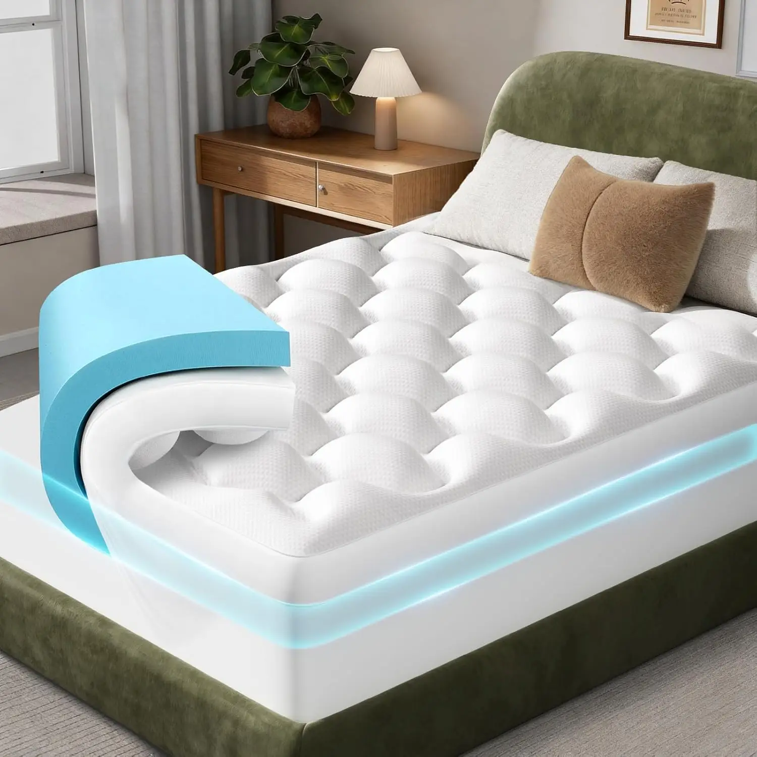 

4 Inch Cooling Gel Memory Foam Mattress Topper Pad Queen Size, Breathable Pillow Top, Deep Pocket