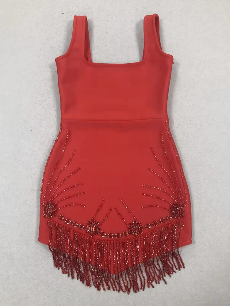 2025 nouvelles femmes Sexy réservoir dos nu diamants rouge Mini célébrité moulante robe de pansement élégant soirée Club robe de soirée