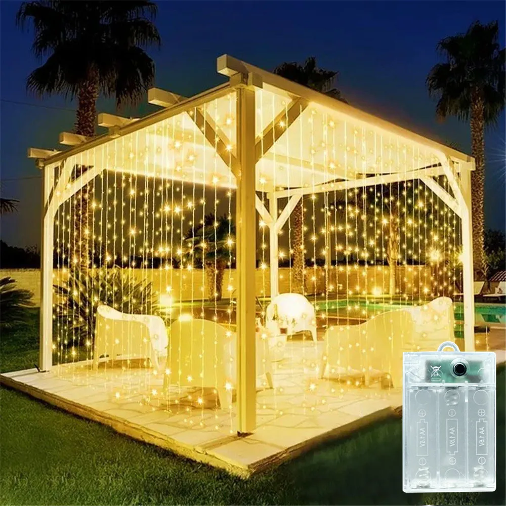 

Светодиодная гирлянда-штора для свадьбы, дня рождения, вечеринки, на батарейках, украшение для дома на Рамадан, Ид Мубарак, День матери