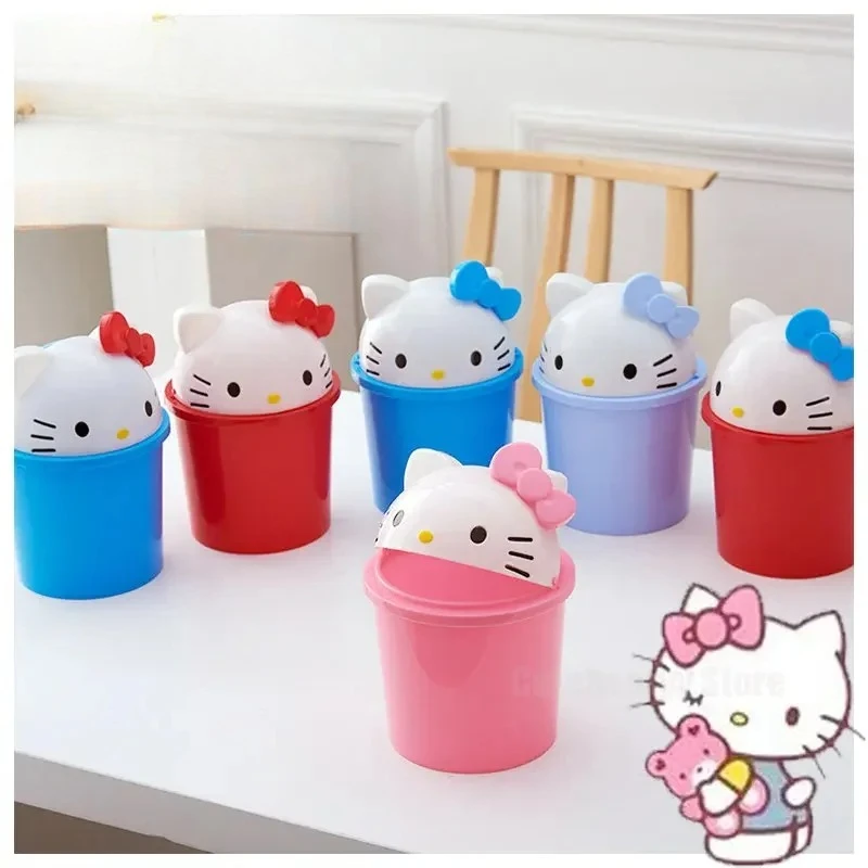 Hello Kitty Mini Desktop Bin Small Trash Can Tube with Cover Bedroom Garbage Can Clean Workspace Storage Box Home Desk Dustbin