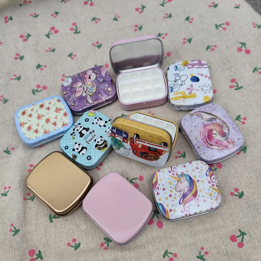 Mini 12 Grids Metal Watercolor Pigment Packaging Box Portable Nail Polish Glue Storage Box Empty Tins Ointment Storage Container