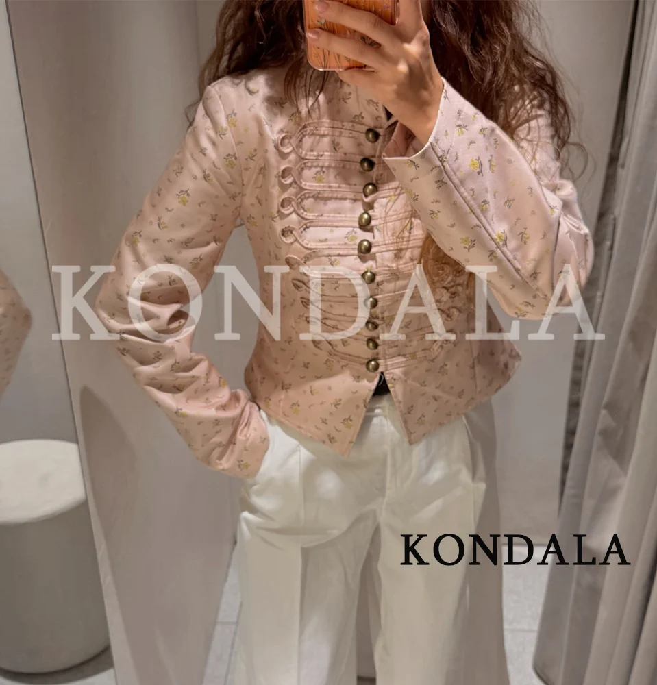 KONDALA Women Vintage Floral Jacket 2026 Early Autumn Fall Trendy Elegant Slim Buttons Jacket Leisure Chic High Street Jackets