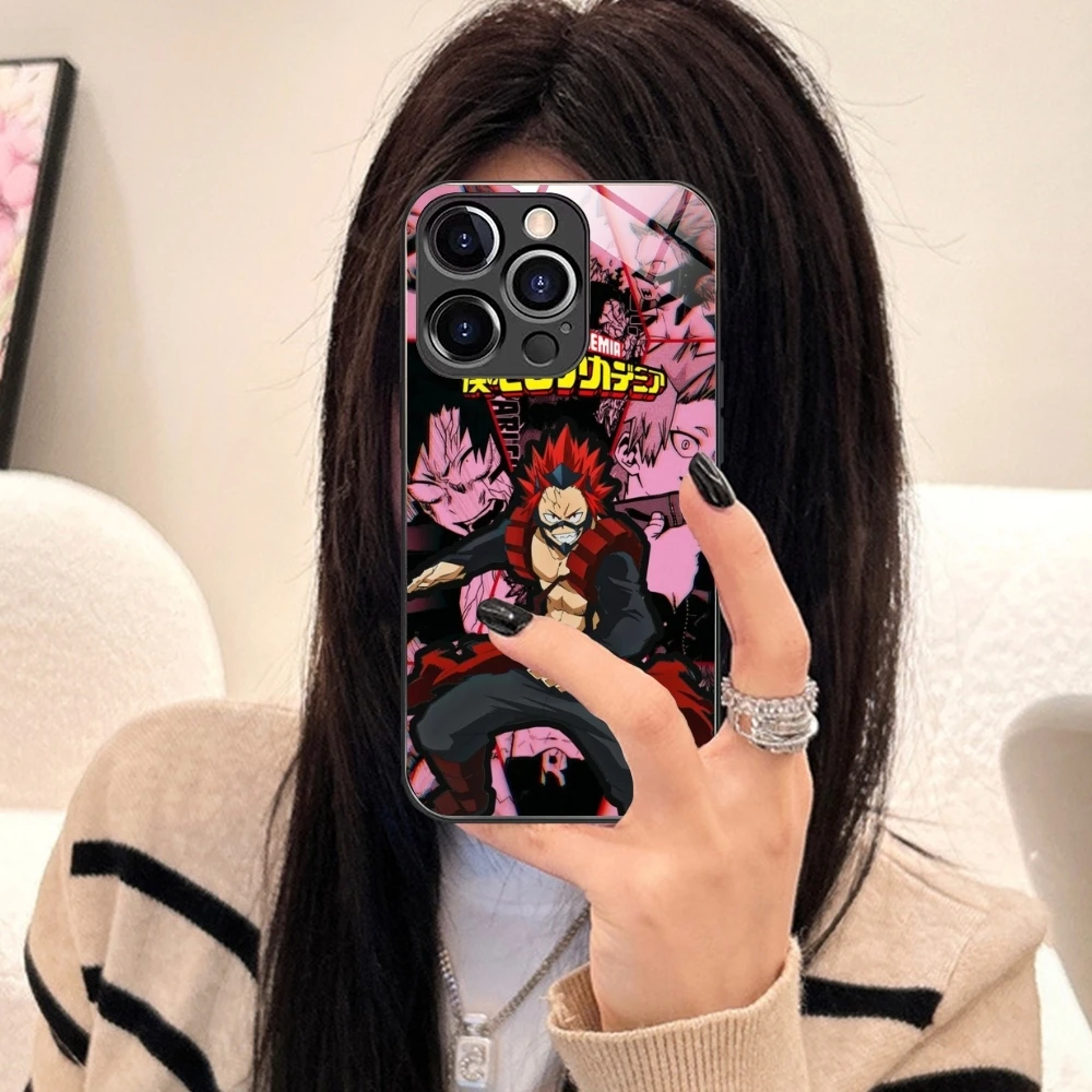 Hero Kirishima Eijirou Mobile Phone Case for iPhone 15 14 13 12 11 X XR XS 8 Pro Max Plus Mini PC Glass Phone Cover Shell