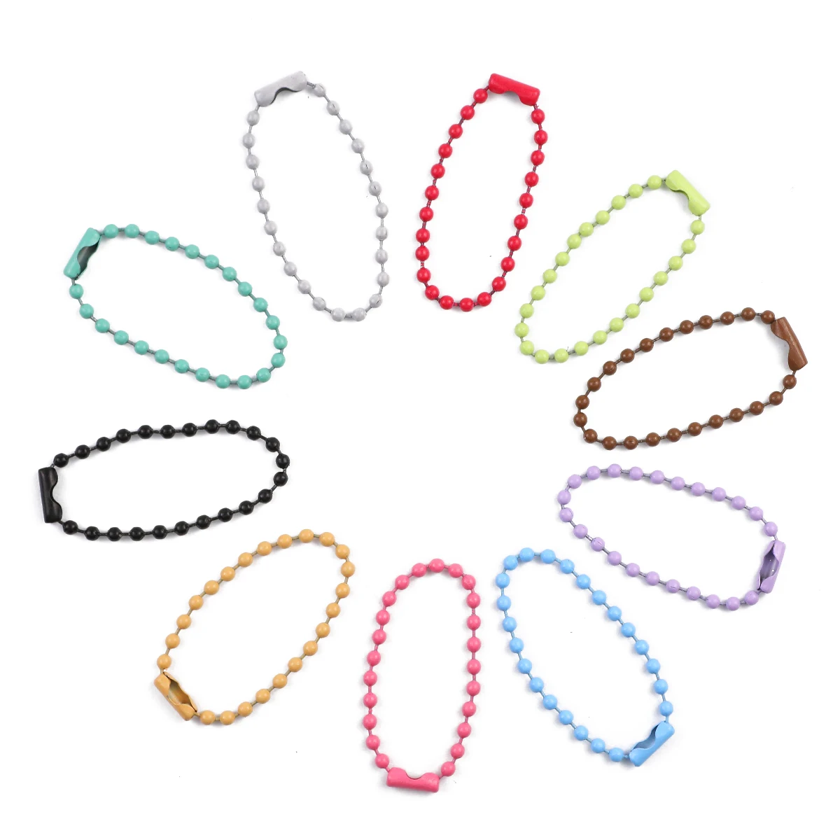 20pcs 10cm Baked Paint Colorful Bead Chain Pendant Zinc Alloy Connection Buckle For DIY Key Chain Hanging Jewelry Accessories