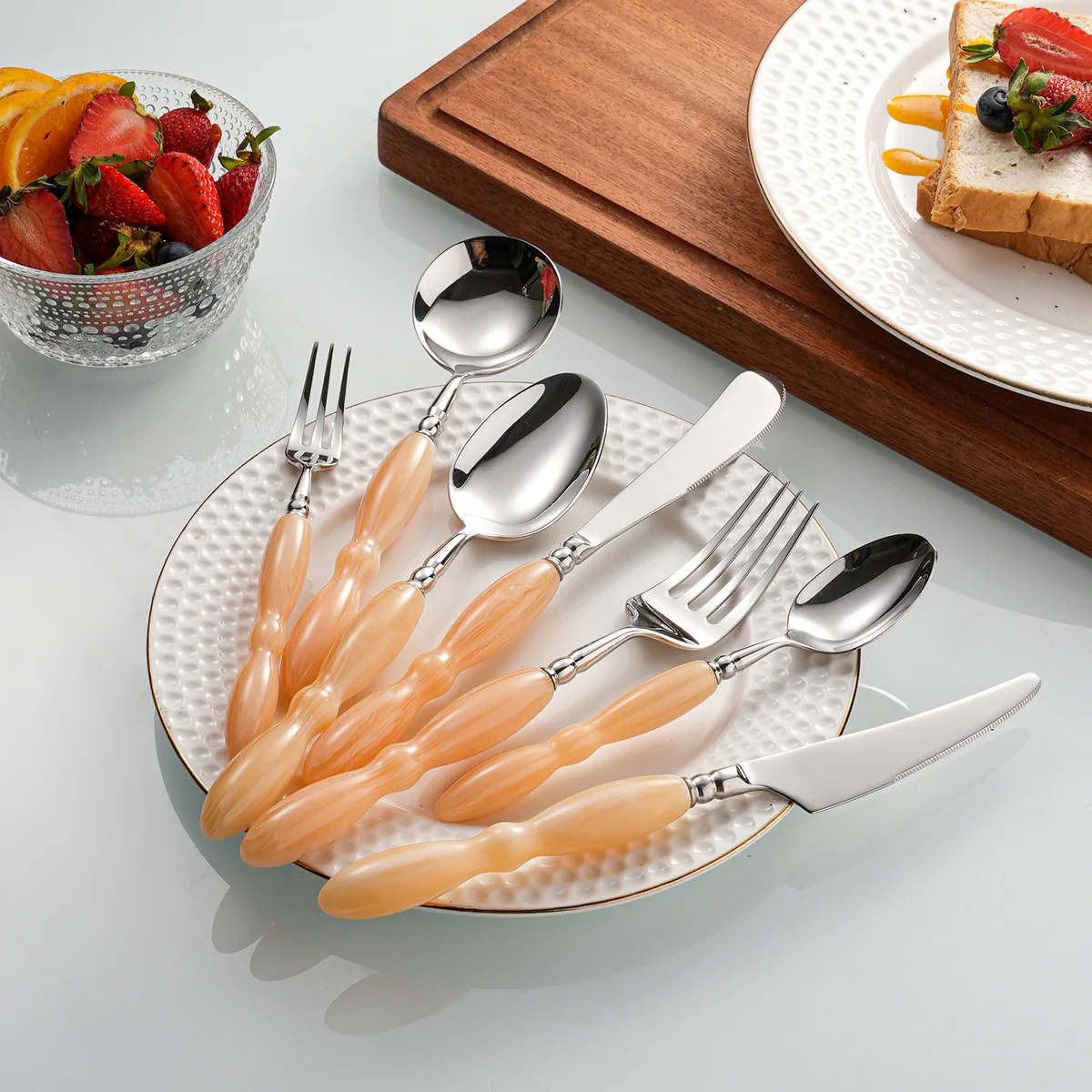 French High-Looking 304 Stainless Steel Western Food Cutlery Set Knife Fork Spoon Macaron Light Luxury Dessert Spoon Fruit Fork