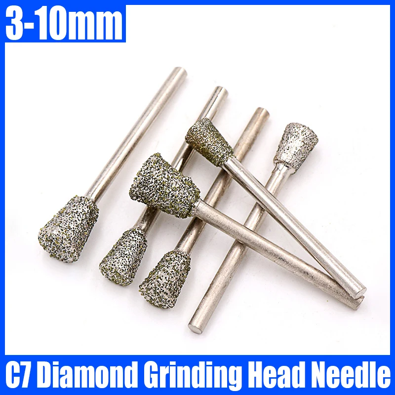 

3-10mm C7 Diamond Grinding Head Needle Bits Burrs Engraving Carving Tool Coarse Sand 3mm Shank K5 Grinding Bit Polishing Tool