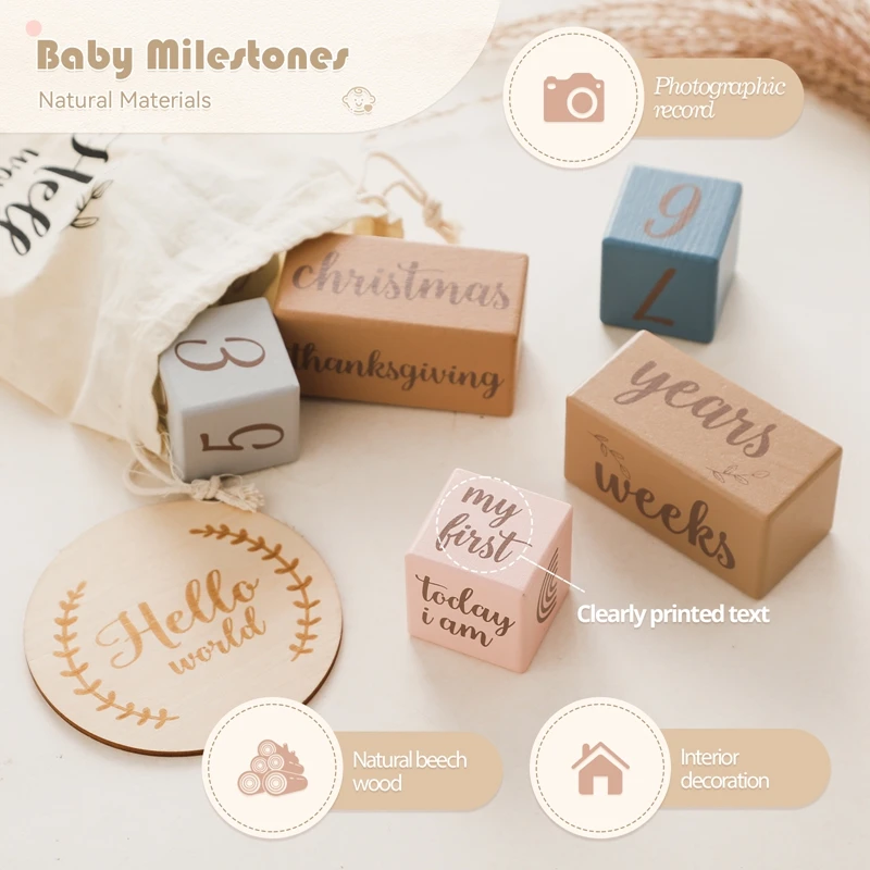 7pcs/set Wooden Baby Month Milestone Digit Record Card Newborn Birthday Gift Souvenir Baby Photo Photography Accessorie With Box