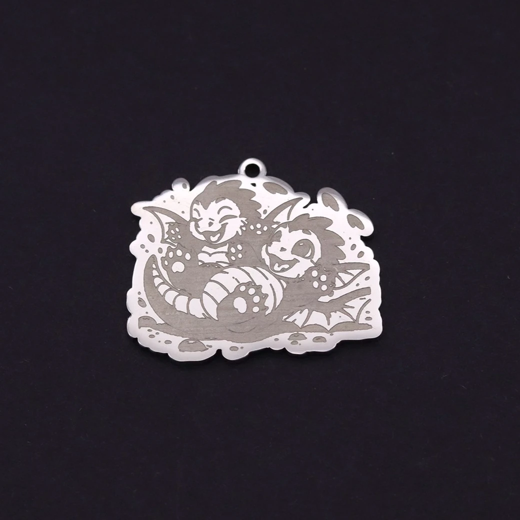 2pcs Playful Twin Winged Baby Dragon Pendant Stainless Steel Charm DIY Necklace Earring Keychain Kids Gifts diy Accessories
