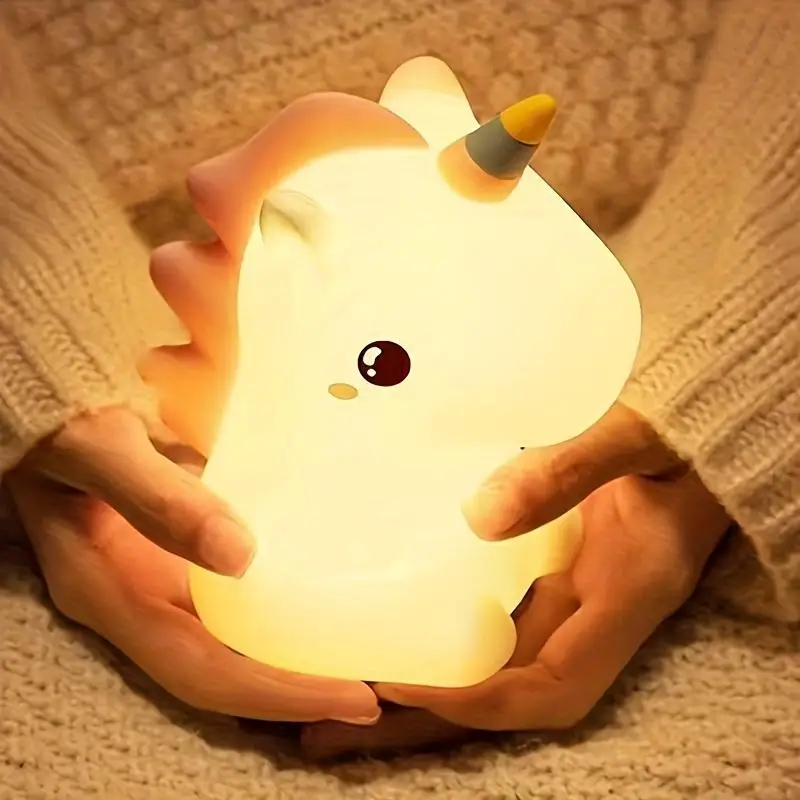 【크리스마스 선물】귀여운 유니콘 디자인 야간 조명, USB 충전식 3단계 밝기 조절이 가능한 실리콘 야간 조명, 재미있는 생일 선물