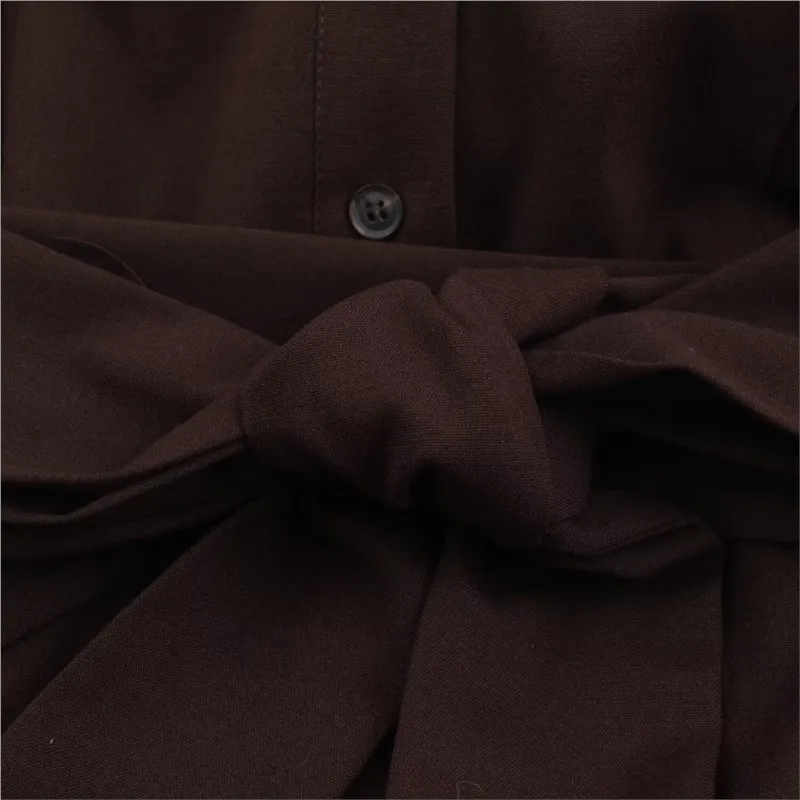 HipSeam Damen Midi-Hemdkleid mit Gürtel, Herbst, Umlegekragen, Knopf, langes Damenkleid, plissierter Saum, weibliche schicke Kleider