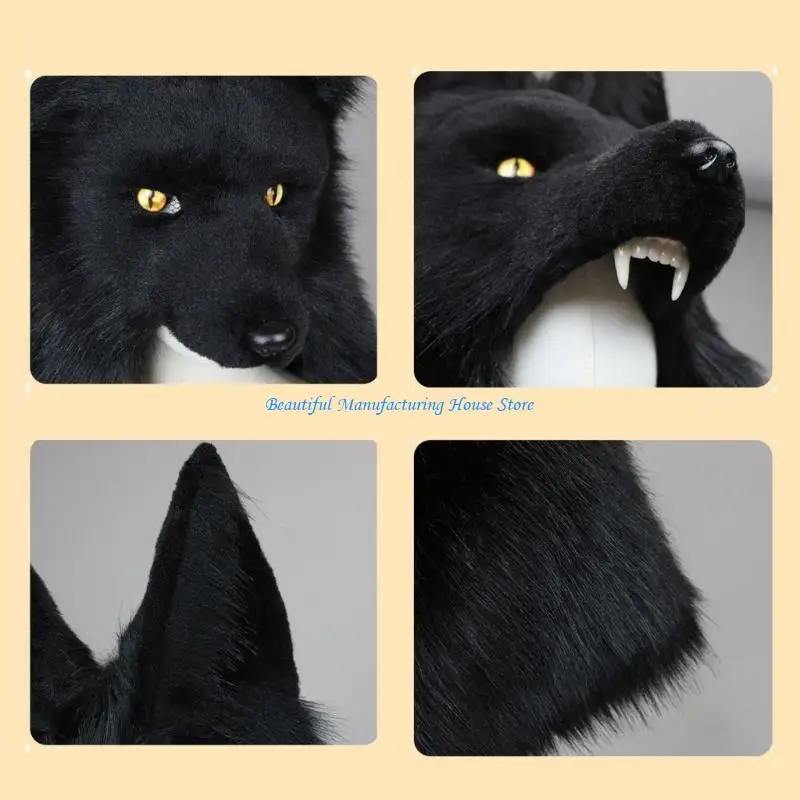 E56A Plush Wolf Head Hat Windproof Warm Hat Theme Party Dress Up Hat Halloween Hat