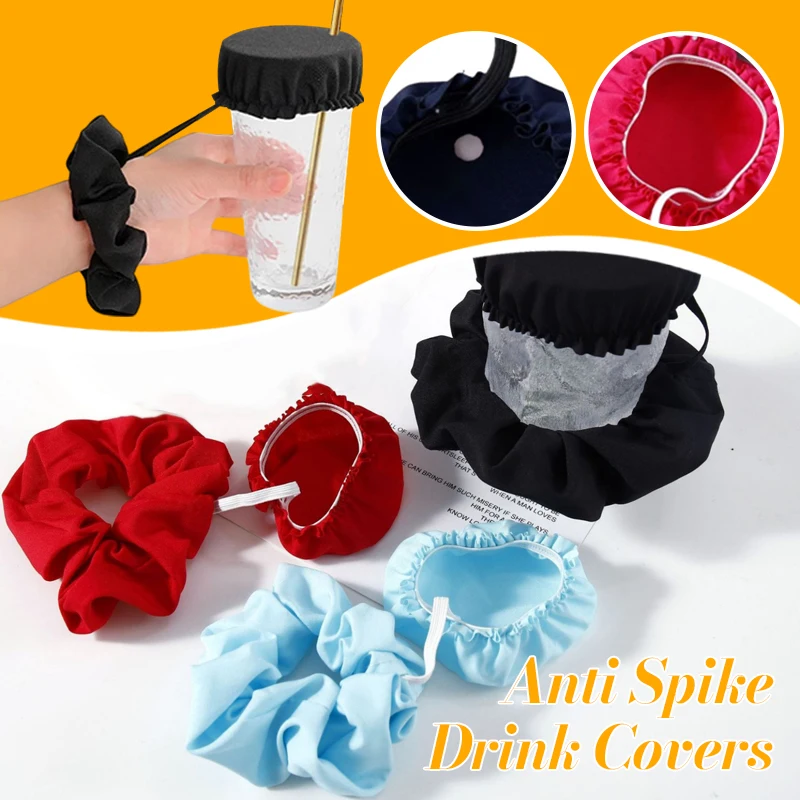 2PCS/Set Universal Drink Cover Scrunchie Drink Protector for Women with Straw Hole Washable Elastic Cup Cover Lid Bottle Supply