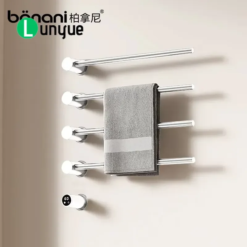 Electric Hidden Towel Rack IPX4 Waterproof Chrome Finish Smart Pre-embedded Warmer for Hotel Bathroom Home