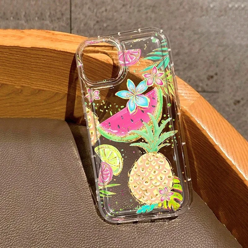 

Summer Fruit Flower Pattern Case For iPhone 16 15 14 13 12 11 Pro XS MAX XR 7 8 Plus 16E Transparent Shockproof Soft Bumper Case