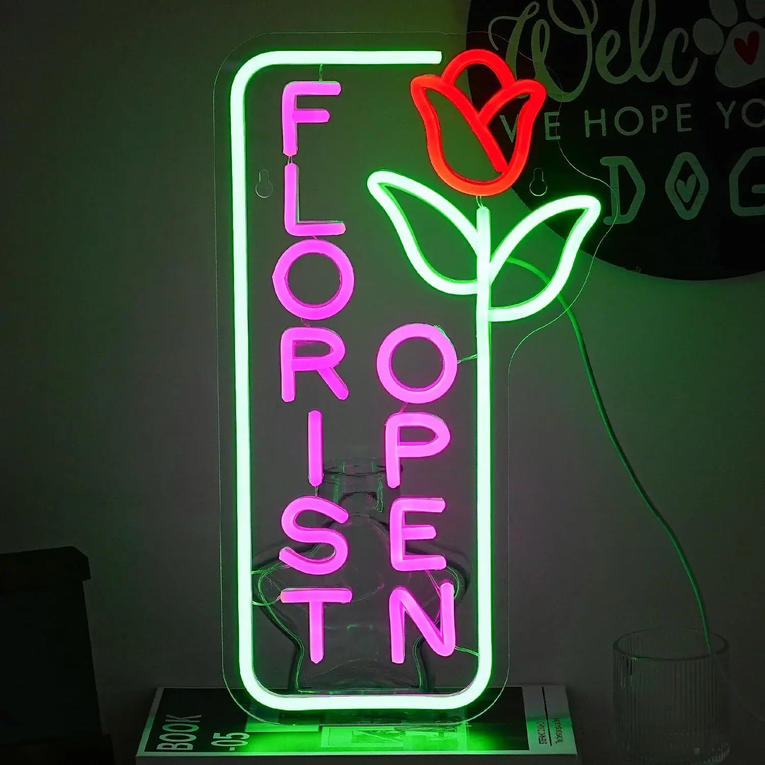 

Florist Open Neon Sign USB Powered Dimmable LED Flower Neon Light Signs For Bedroom Shop Cart Birthday Land Party Art Decor