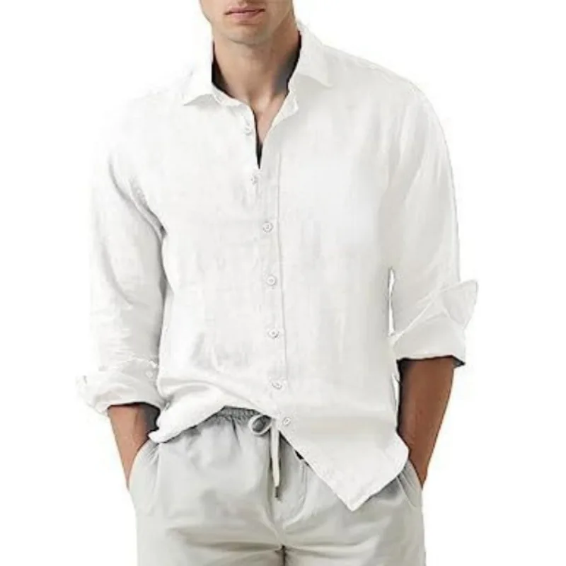 Men's-Cotton-Linen-Long-Sleeve-Shirt-Solid-Color-Casual-Button-Down-Breathable-Lightweight-for-European-&-American-Men-M-4XL