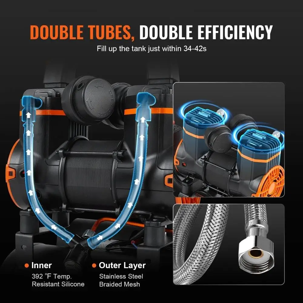 2.1 Gallon Silent Air Compressor 900W Power 2.2 CFM at 90PSI Max Pressure 116PSI Compact Portable Home Garage Use