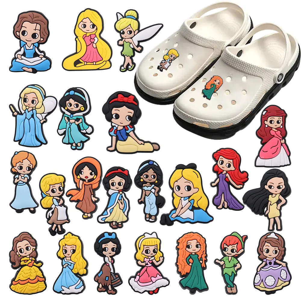 1-22Pcs Shoe Accessories Miniso Disney Princess Snow White Ariel Belle PVC Shoes Charms Sandals Ornaments For Boys Girls Present