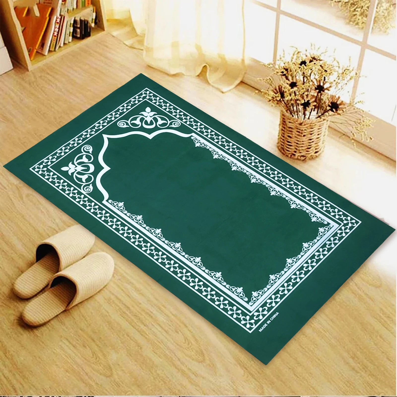 OurWarm Portable Muslim Prayer Mats 22*42inch Simply Print with Compass In Pouch Travel Home New Style Blanket for Home Decor