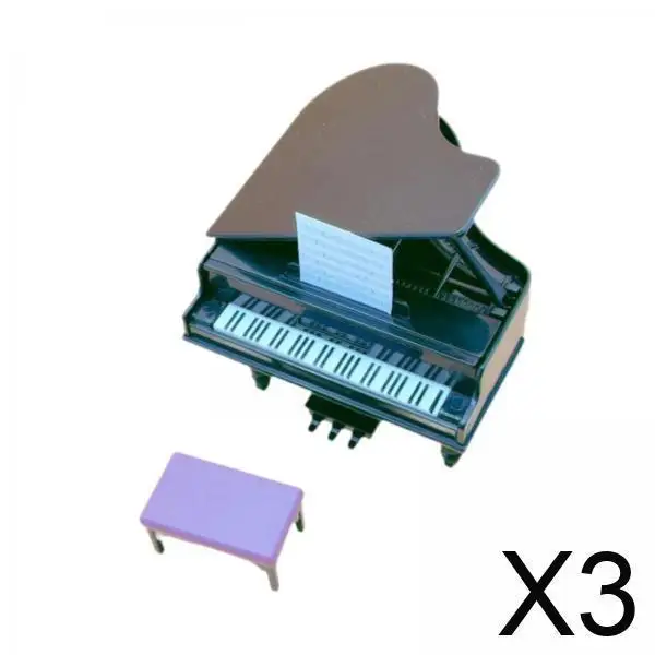 

3xDollhouse Piano with Stool Toy for 1:12 Scale Dollhouse Doll House Playhouse