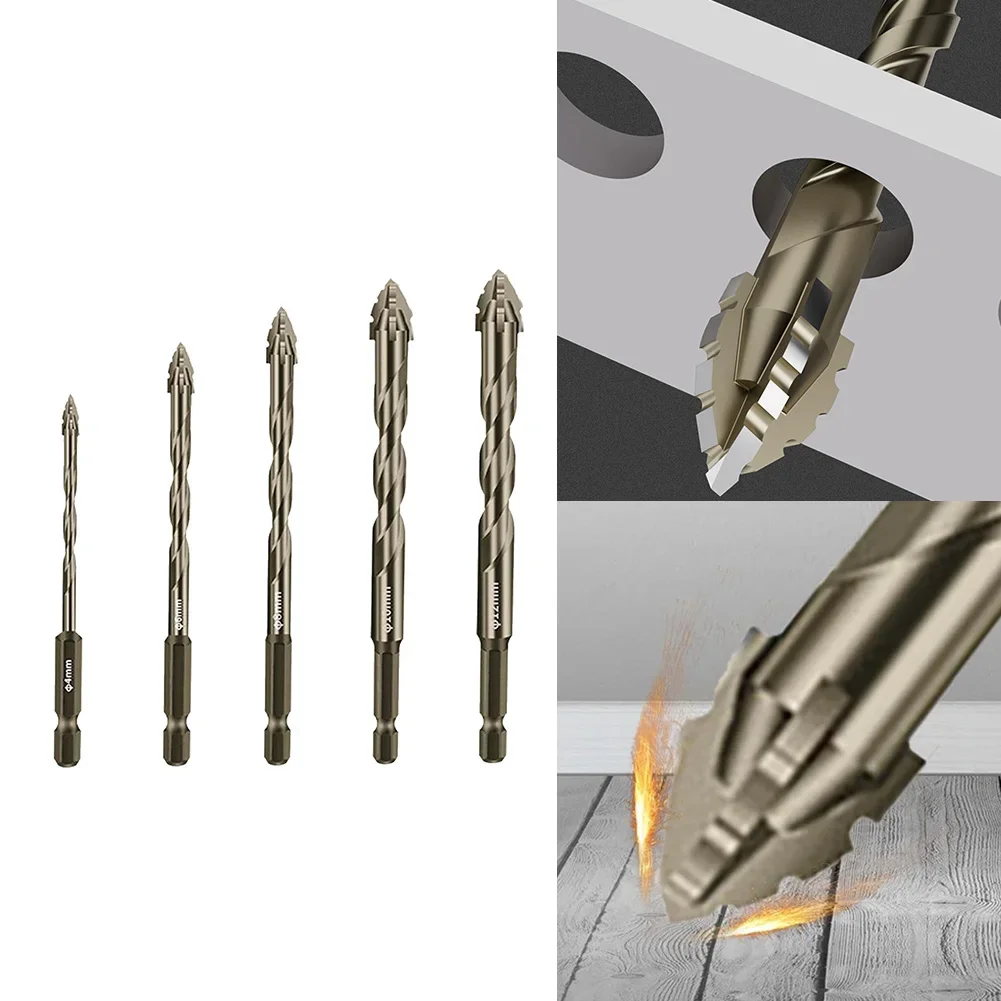 5pcs 4/6/8/10/12mm Eccentric Drill Bit 4 Edge Masonry Drill Bits Set For Wood Concrete Glass Brick Tiles