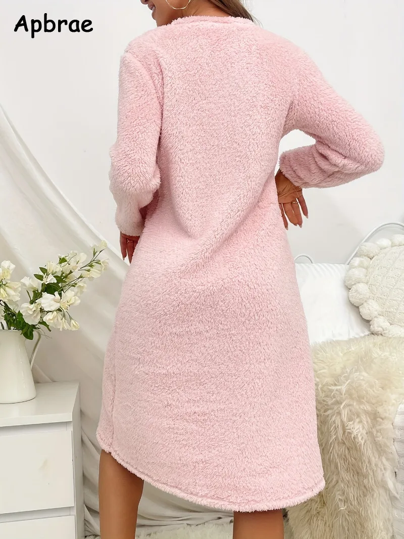 Heart Print Flannel Nightgown for Women Winter Women Long Sleeves Nightgowns Long Woman Sleepshirt Pullover Pajama Dress