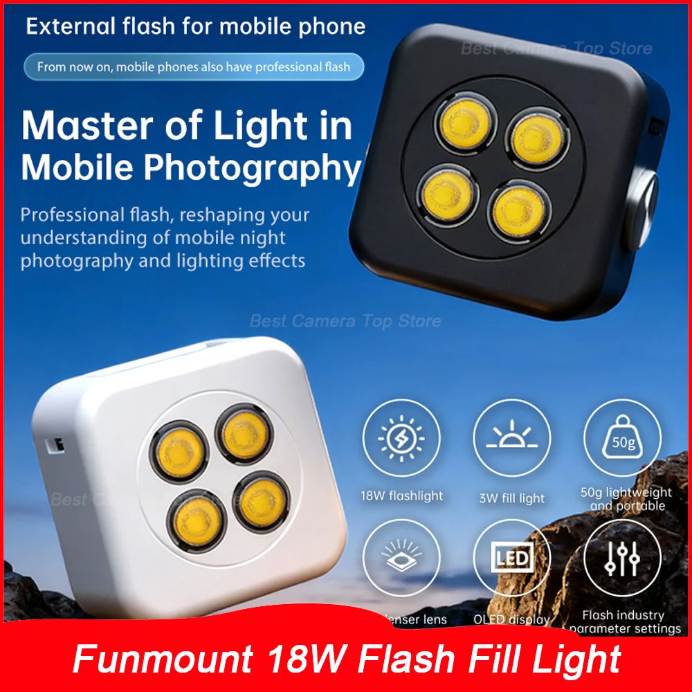 

Funmount 18W Flash Fill Light Portable Beauty Lamp for iPhone 17, Live Streaming/Photography, Magnetic Mini Phone Light