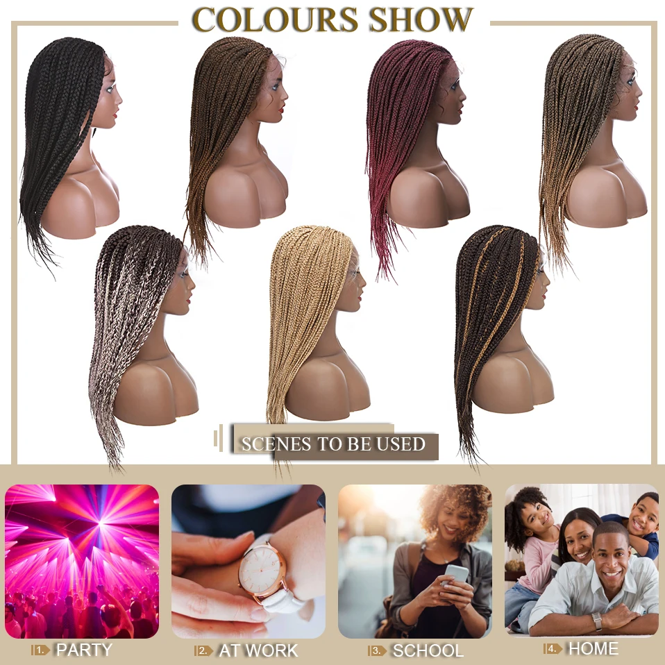 My-Lady Synthetic 25inches Lace Front Box Braiding Wig Frontal Brazilian For Black Woman Long Straight Blonde Hair Braided Wigs