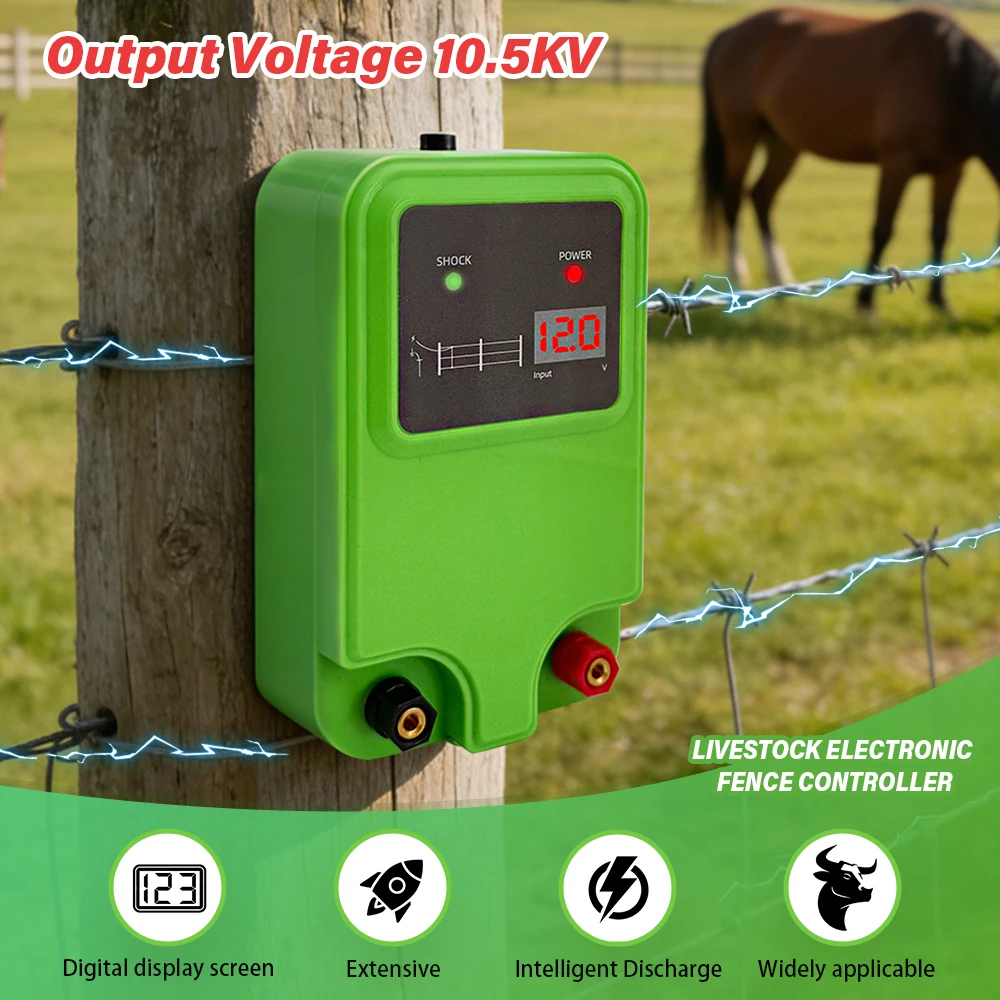 

High Voltage Pulse Electric Fence Energizer - Heavy Duty Livestock Fence Controller Generator for Pasture Ranch Fencing