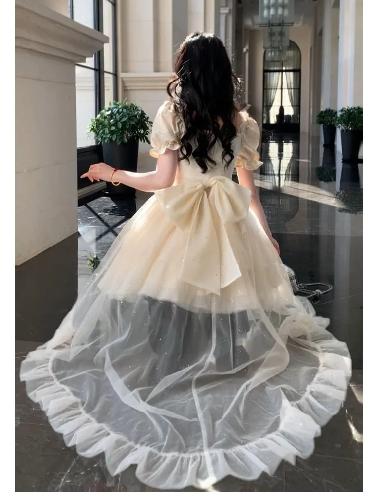 Ele Princ Sle ort Skirt with Large Bow Escape Design Me Dr Two Piece Set Women Summer Faion Fing Princes...