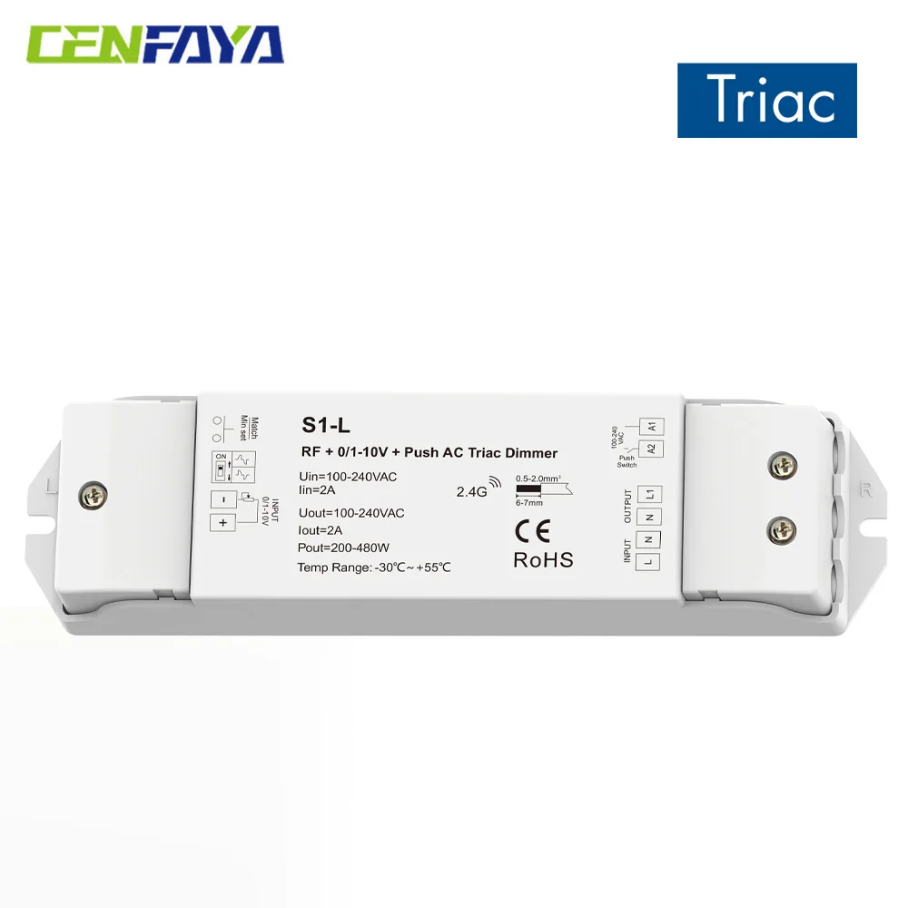 CENFAYA AC Triac Dimmer Compatible With 0/1-10V Dimmier Push Switch Dimming 2.4G RF Remote For Single Color Dimmable LED Lamps