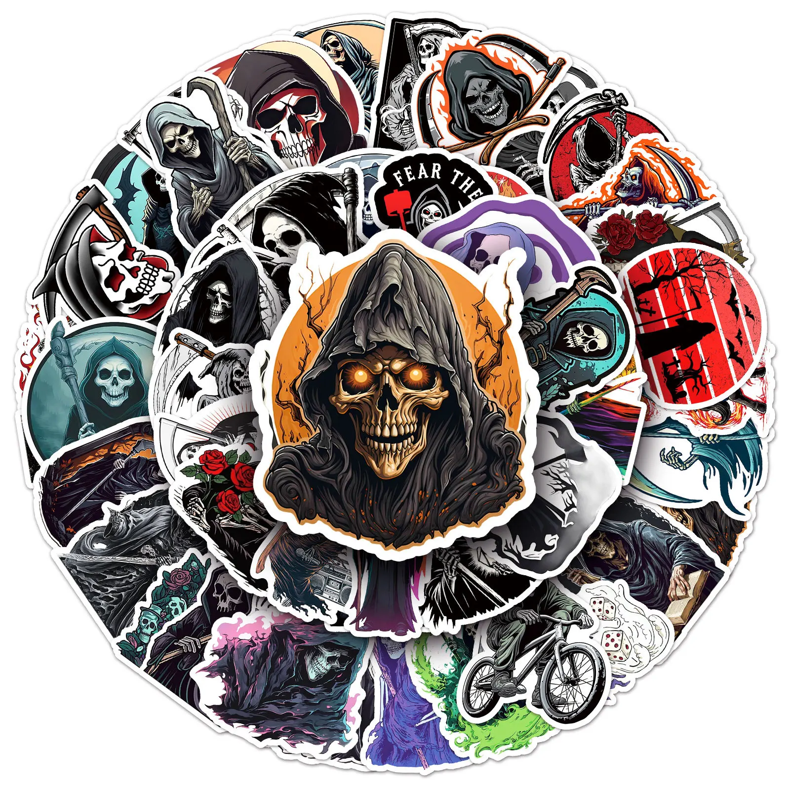 50PCS Grim Reaper Horror Gothic Halloween Waterproof Creative Decorative Luggage Water Cup Sticker