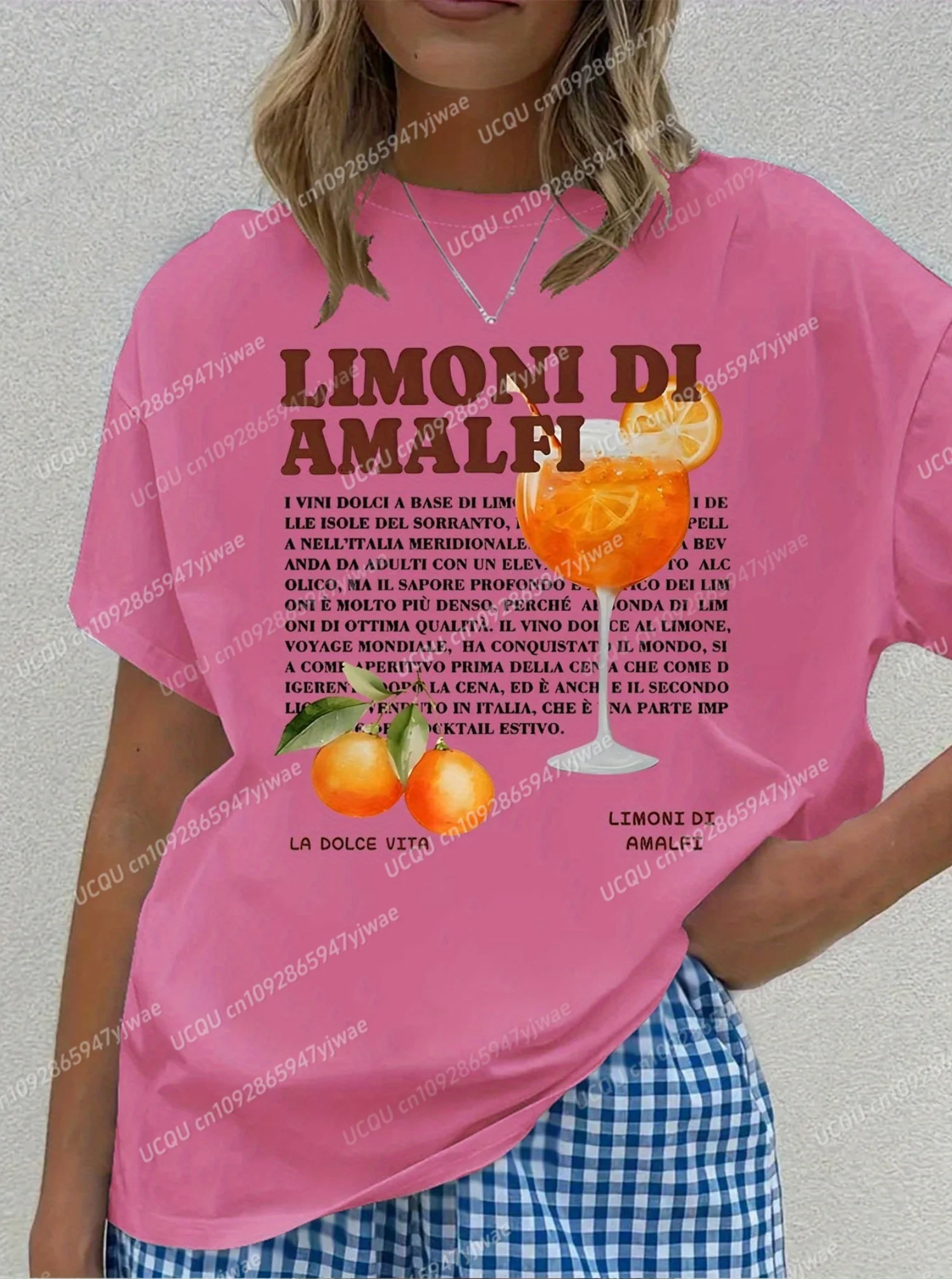 2025 المرأة LIMINI DI AMALFL طباعة س الرقبة تي شيرتات قصيرة الاكمام الصيف المحملة Harajuku حجم كبير womenSport تي شيرت #6