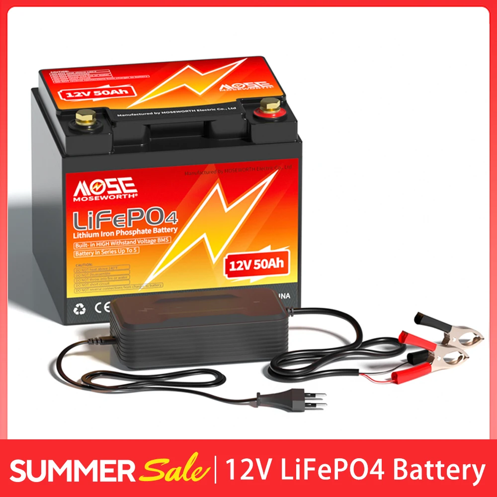 Batteria EU CA Stock LifePO4 Batteria al litio ferro fosfato 12V 50Ah con BMS 12,8V 50Ah 640W Ciclo profondo per barca da campeggio