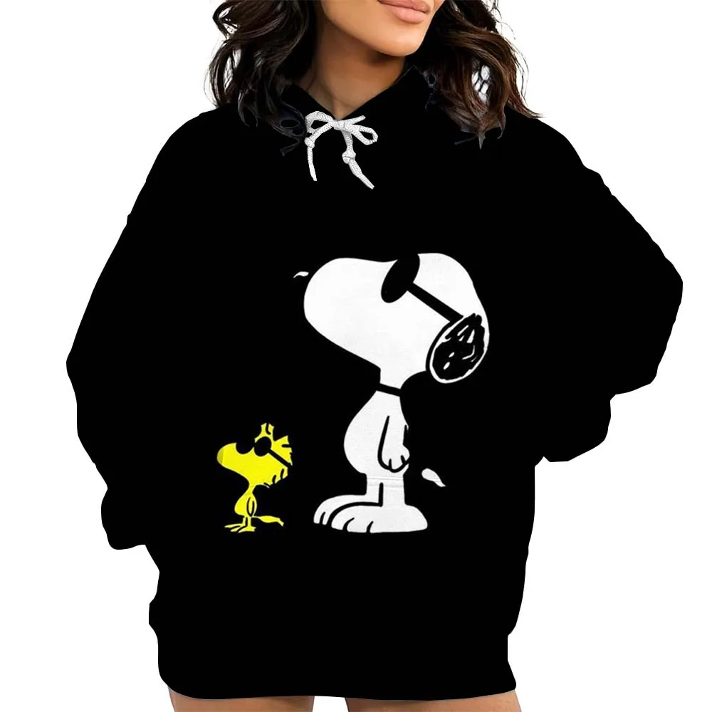 سنوبي الكرتون النساء بلوزات موضة الشارع الشهير هوديي الموسيقى عاشق هدية الكرتون سنوبي الشارع نمط المرأة البلوز هوديس #3