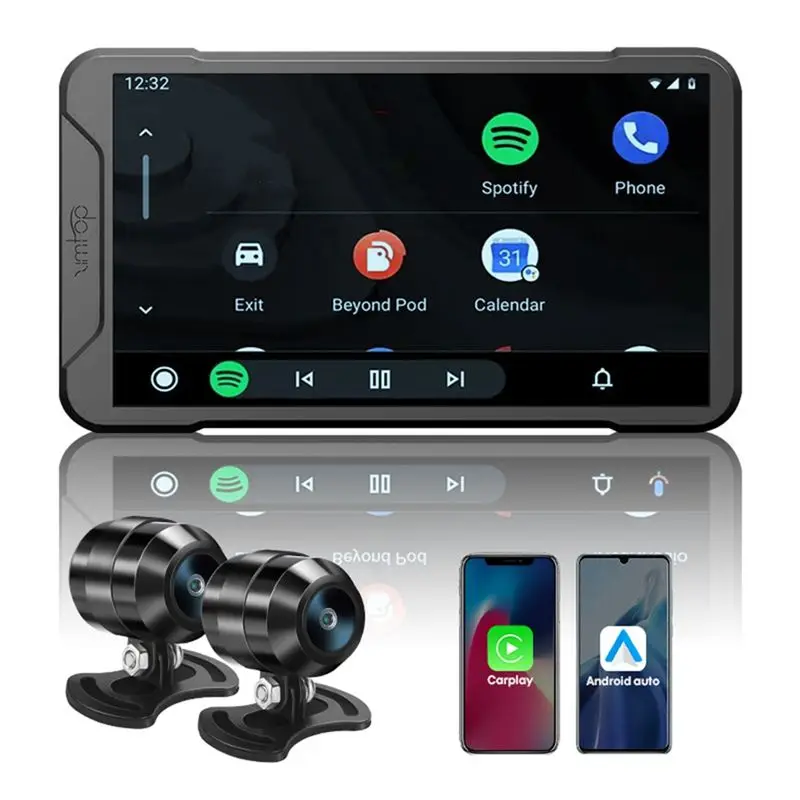 Stable-Waterproof 5 Inch Motorcycle Driving Recorder 2K Dual Recording WIFI Carplay Projection Navigation Tire Pressure Monitor