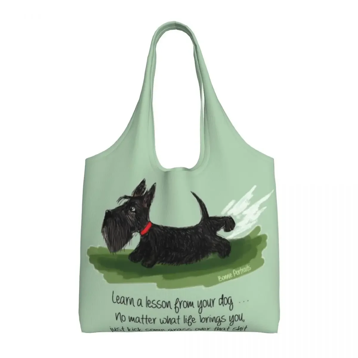 Custom Kawaii Scottie Dog Canvas Shopping Bags Women Recycling Large Capacity Grocery Scottish Terrier Tote Shopper Bags Handbag