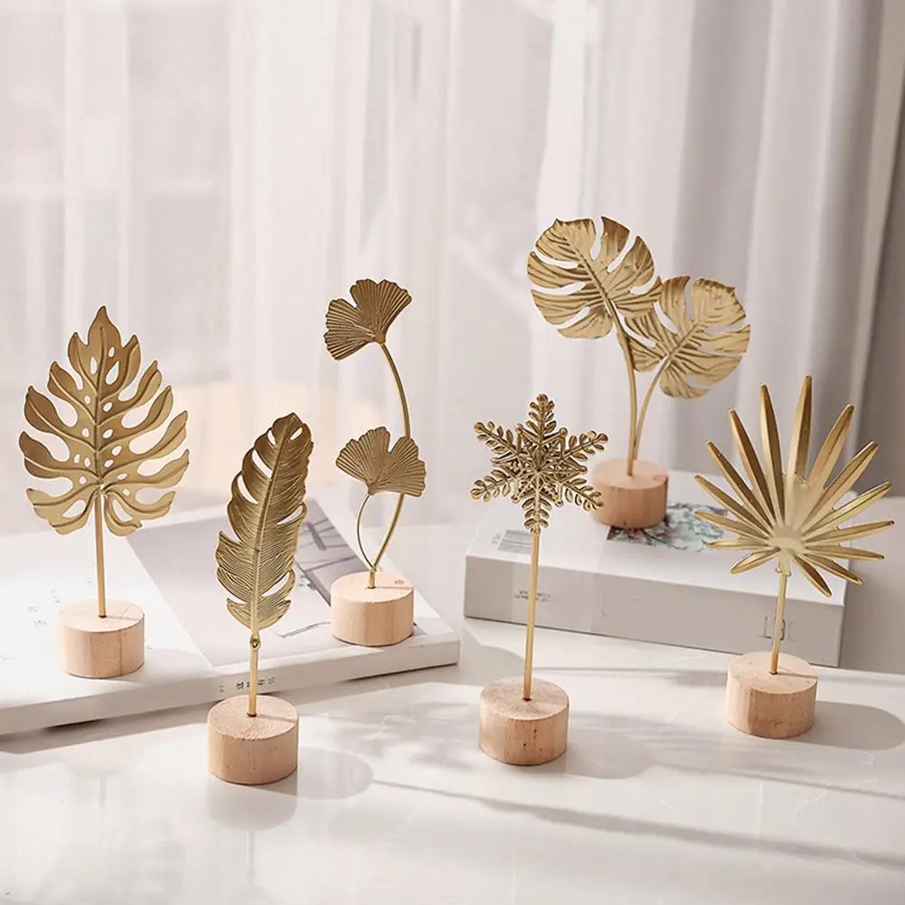 1pc Nordic style light luxury metal crafts creative home living room foyer wine cabinet decorations iron ginkgo leaf ornaments