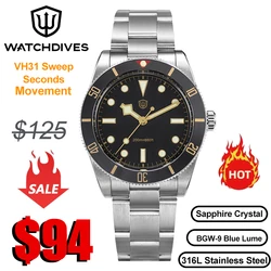 Watchdives WD7922 reloj de cuarzo para hombre movimiento VH31 cristal de zafiro 200m reloj de pulsera resistente al agua luminoso 37mm Vintage BB54 relojes