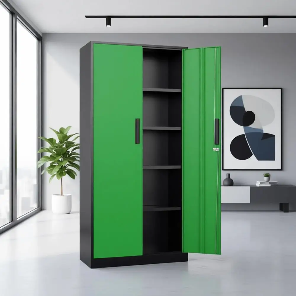 

72-Inch Heavy-Duty Metal Storage Cabinet with 2 Locks, 4 Adjustable Shelves for Tools, Home, Office, and Warehouse Use (Black/Gr