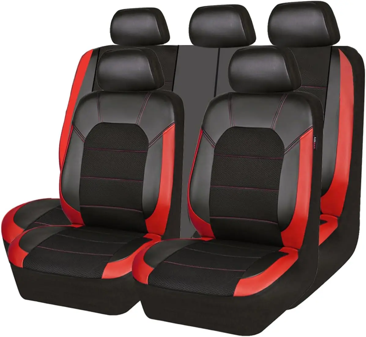

Universal Leather Car Seat Covers Sport Style, Full Set Black Red for Most Vehicles