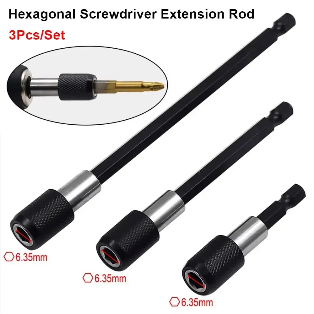 3Pcs/Set Self-locking Screw Bit Extension Rod Quick Transfer 60-150mm Hexagonal Screwdriver Extension Rod Long Handle