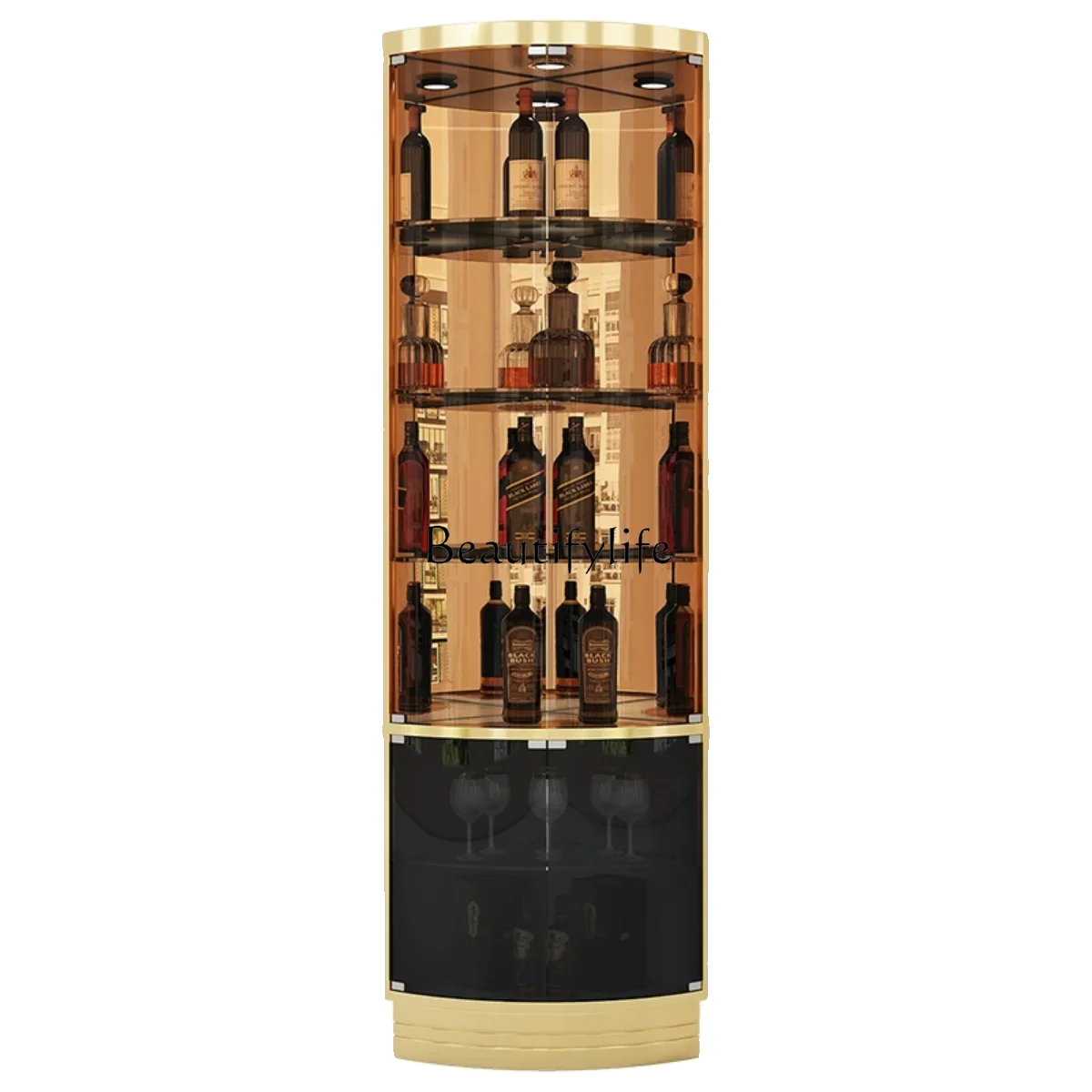 Z.Light luxury corner fan wine rack display cabinet living room floor triangle wine cabinet