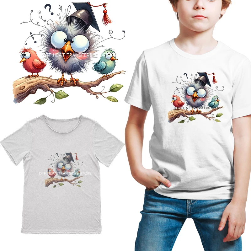 Cartoon Fun Bird T-shirt Ironing Iron on transfer for dtf transfers ready to press Children\'s clothing  Clothes clothing