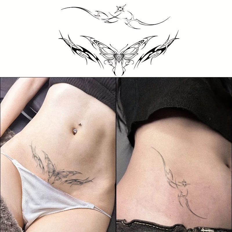 Phantom Butterfly Sexy Premium Herbal Semi-Permanent Fake Tattoo Stickers, Waterproof Long-Lasting Non-Reflective Temporary Body