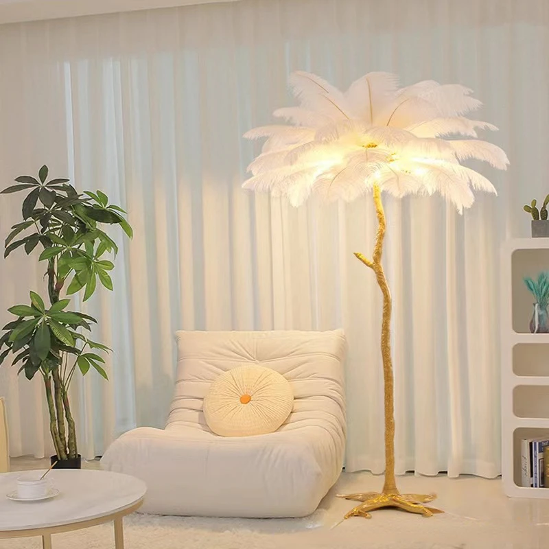 

Feather Floor Lamp Living Room Bedroom Light Luxury Ostrich Ins Decorative Atmosphere Table Lamp