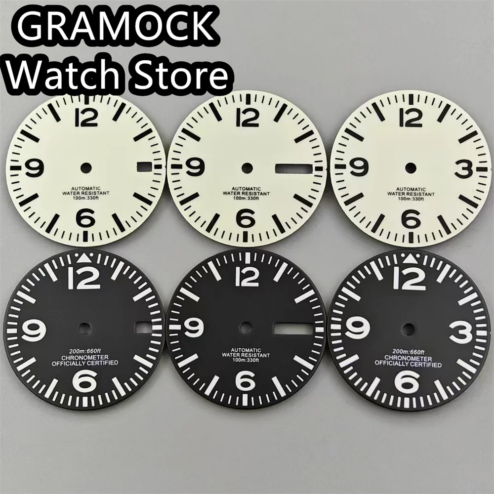 GRAMOCK 29mm Watch Dial C3 Super Green Luminous Fit NH35 NH36 ETA2824 2836 Mingzhu2813 DG3804 MIYOTA8215 PT5000 Movement