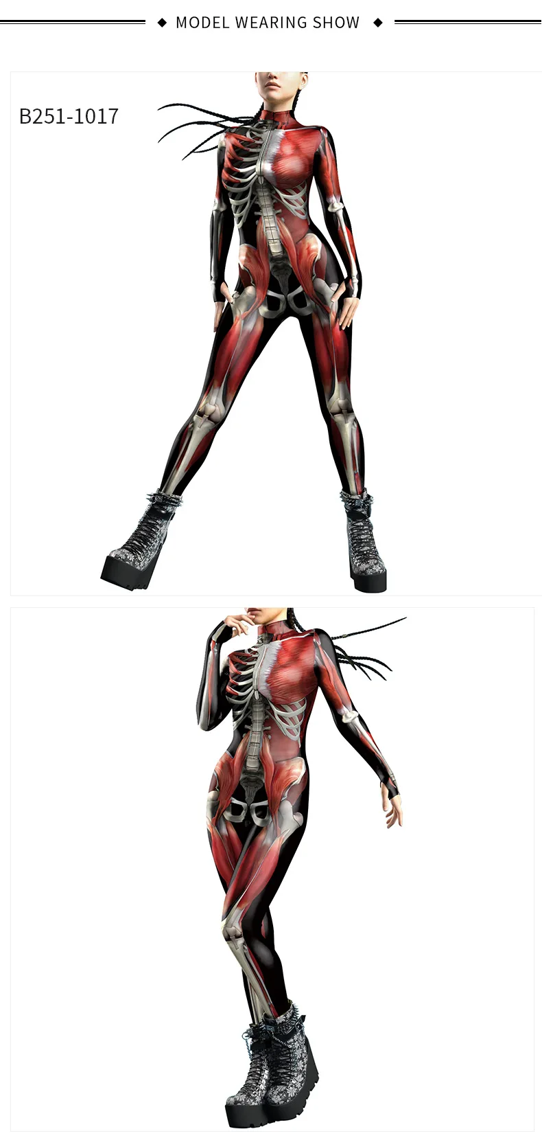 Karneval Halloween Party Fluoreszierender Skelett-Druck Damen Sexy Jumpsuit Cosplay Kostüme Ausgefallener Totenkopf-Bodysuit Mujer 2026 – Detail 12