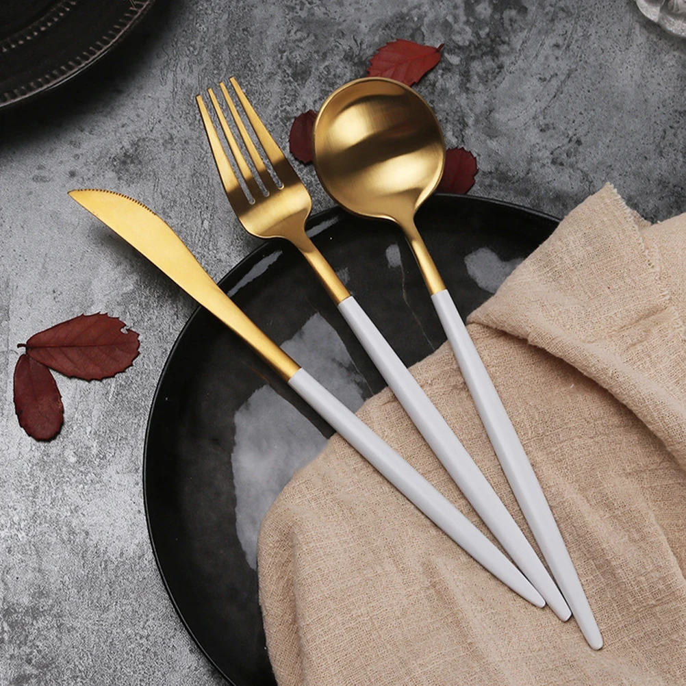 

1 set 304 Stainless Steel Cutlery Set Platinum Kitchen Supplies Serving Utensils Fork Spoon Knife Practical Use Picnic