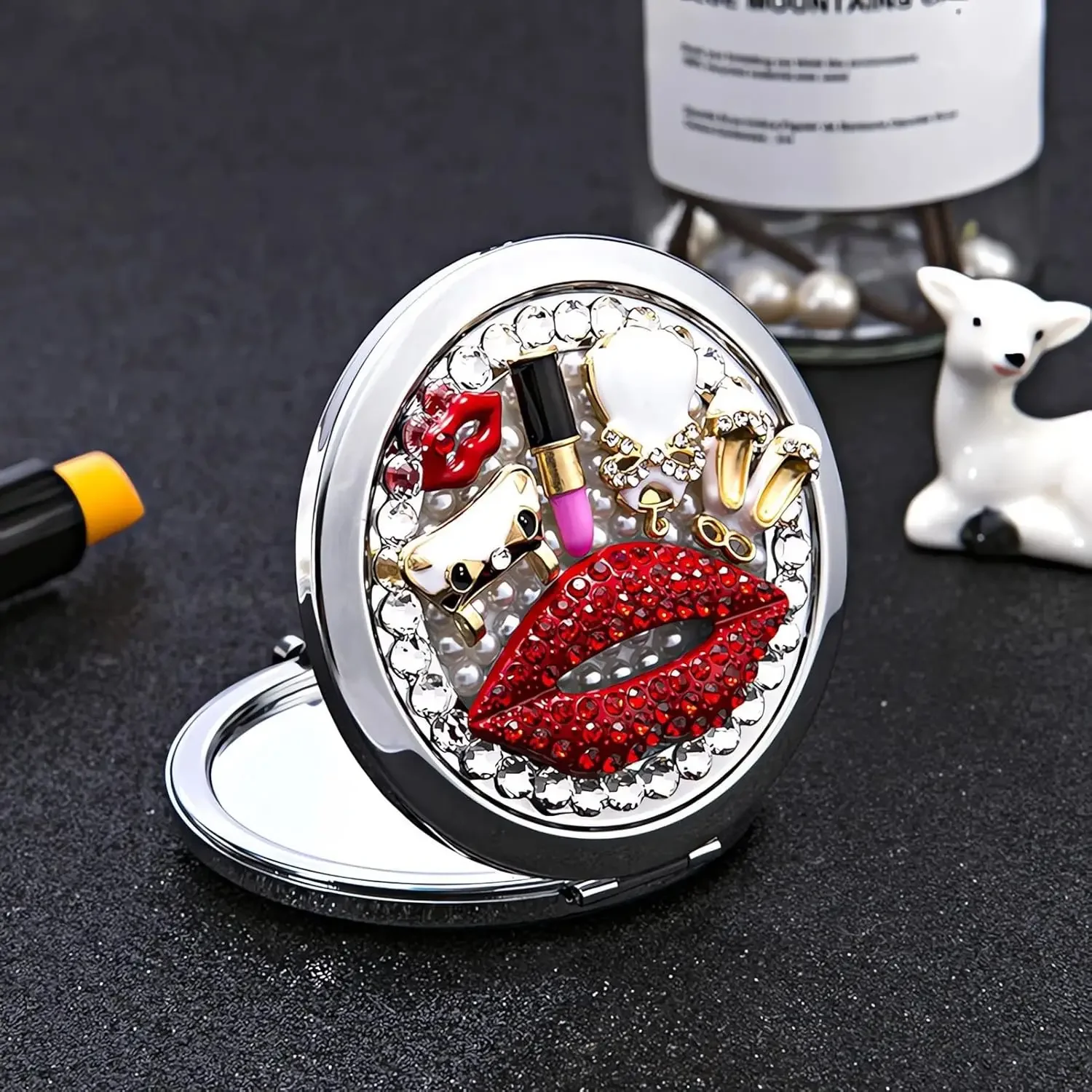 Compact Mirror 1x/2x Magnification Pocket Mirror for Women Portable 3inch Cute Small Travel Mini Makeup Mirror Vintage